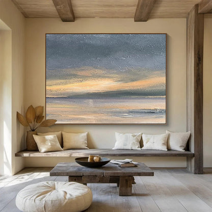 Minimalist Canvas Art Gray & Orange Abstract Seaside Art HPS175