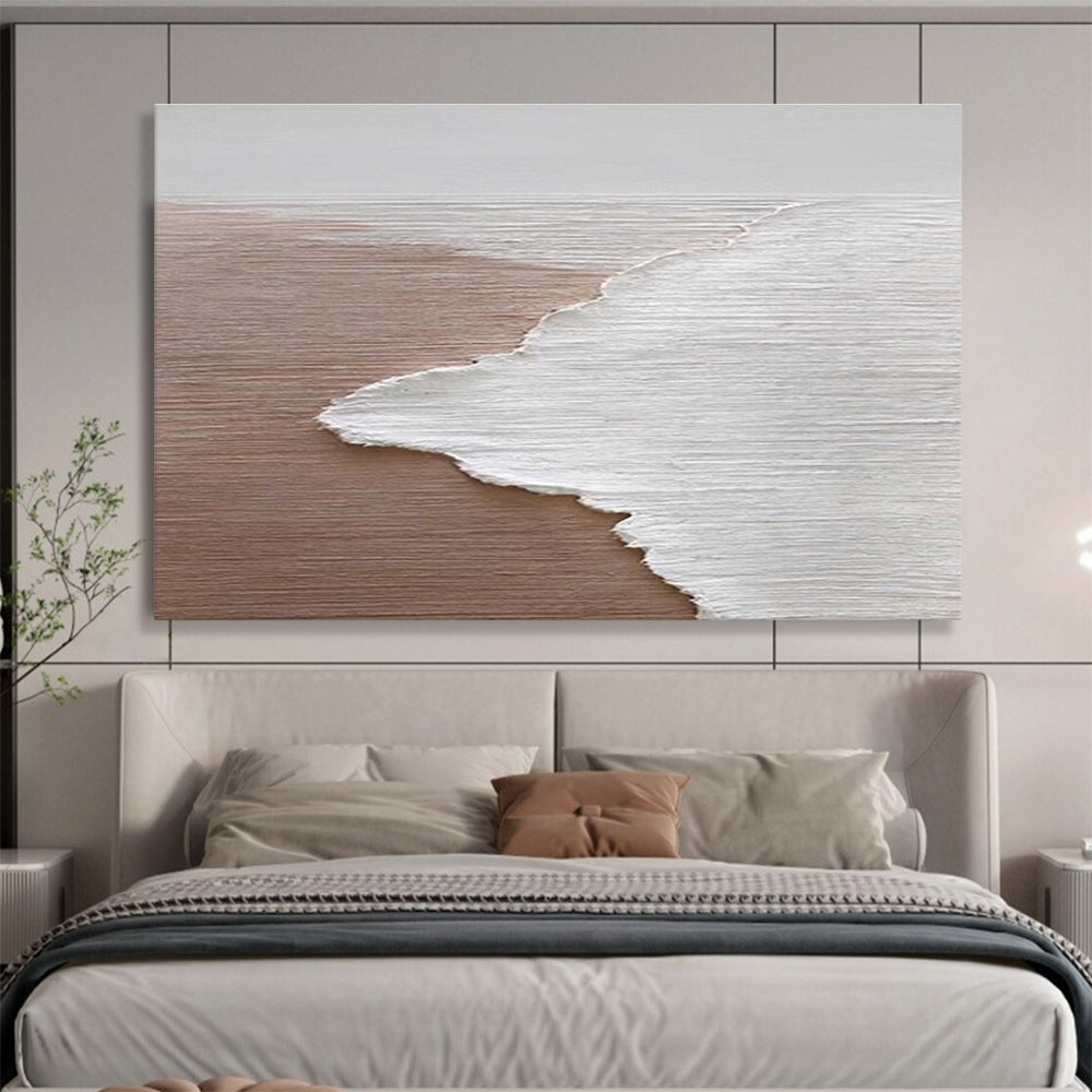 Large Painting In Living Room Beige & White Abstract Coastal Art HPS220