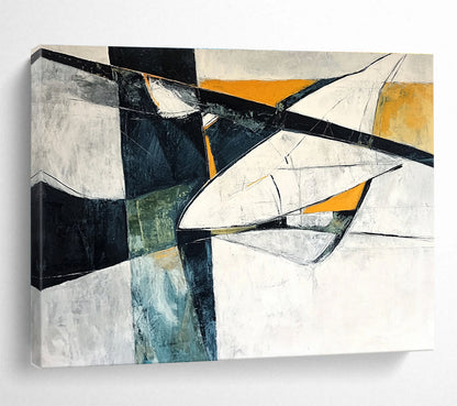 Gaint Canvas Art Black, White, Orange, and Teal Geometric Abstract Painting HPS312