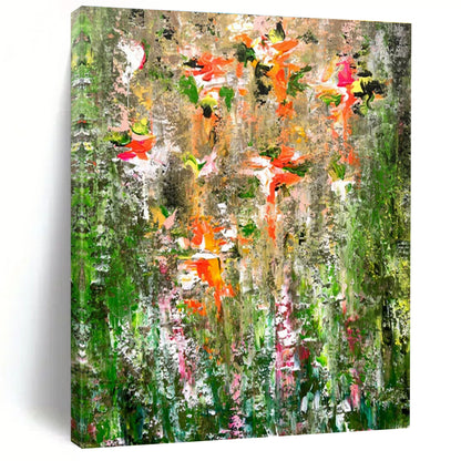 Hand Painting Green, Orange, and Pink Floral Abstract Art PT731