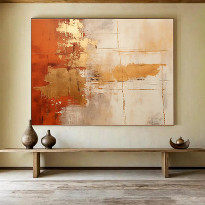 Modern Art Acrylic Orange & Gold Abstract Textured Art HPS209