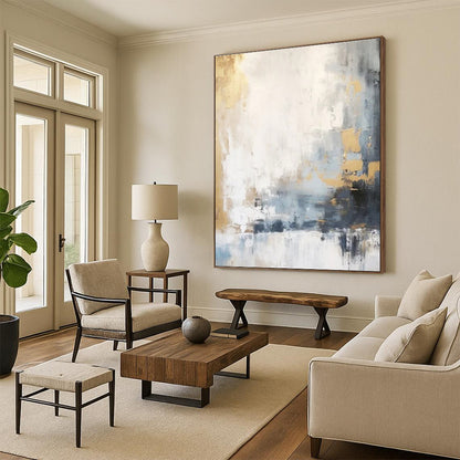 Large Size Gold, Gray, and White Textured Abstract Art PT753