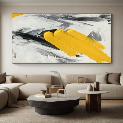 Hand-Painted Yellow and Gray Abstract Energetic Scene, Modern Art Acrylic PT524