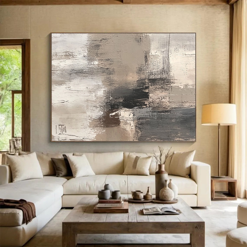 Abstract Canvas Wall Art Large, Gray Beige Black Abstract Textured Art PT175