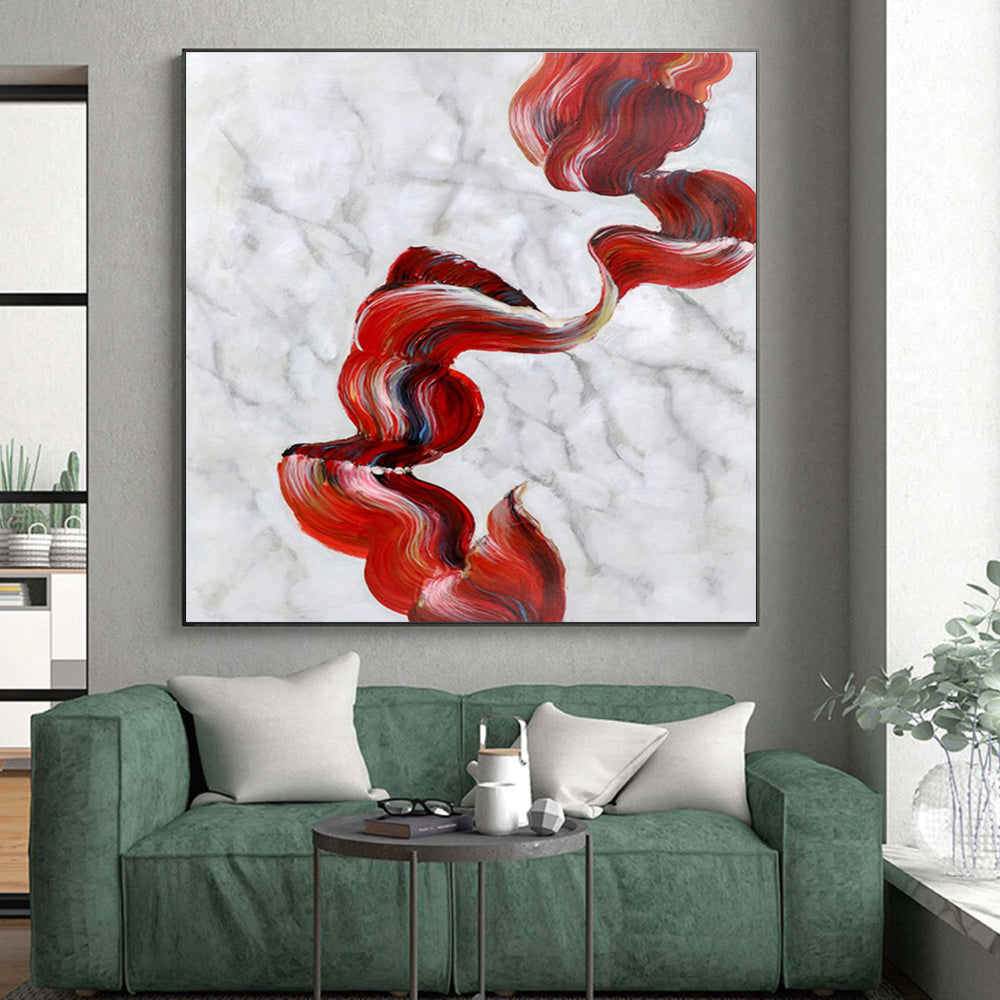 Hand-Painted Red White Textured Abstract Art PT396