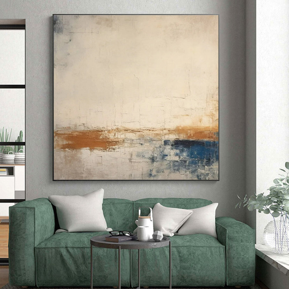 Hand-Painted Beige, Brown, and Blue Textured Abstract Art PT754