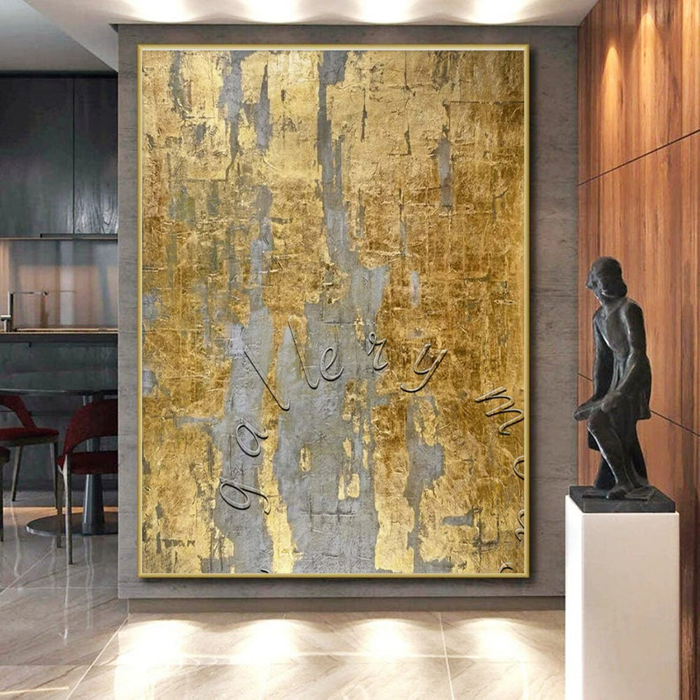 Luxury Abstract Art - Gold & Gray Textured Abstract Art with Embossed Letters PT606