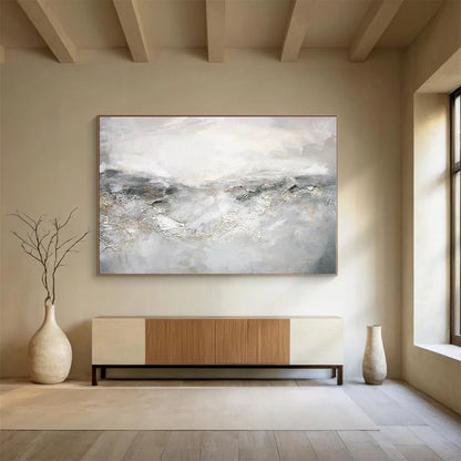 Handmade Art Gray & White Textured Landscape Abstract Painting On Canvas HPS107