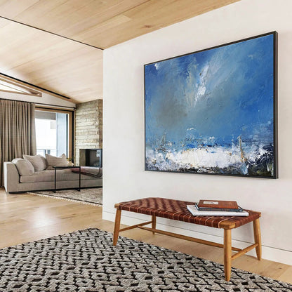 Handmade Art Blue & White Abstract Stormy Sea Art HPS186