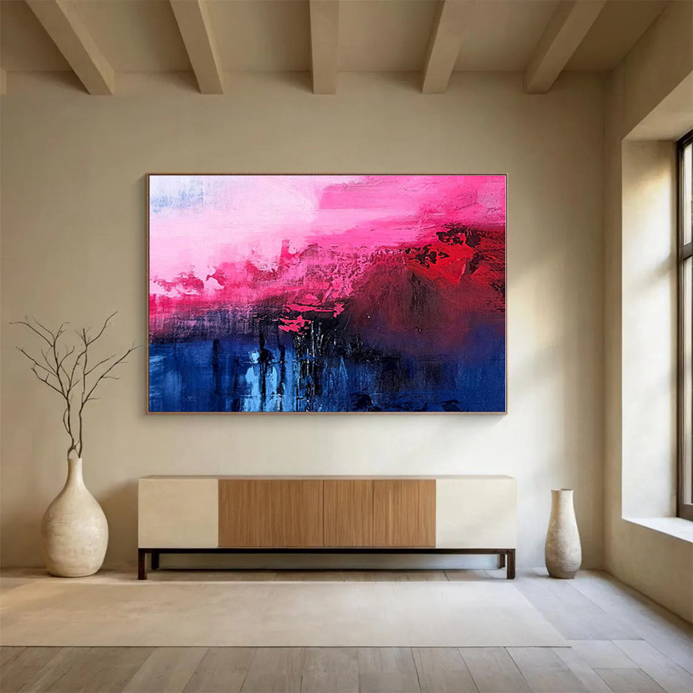 Acrylic Modern Art Paintings Pink, Red & Blue Dramatic Abstract On Canvas HPS067