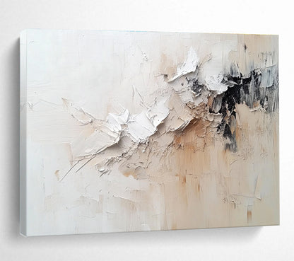 Large Painting In Living Room White, Beige, and Black Textured Abstract Art HPS305