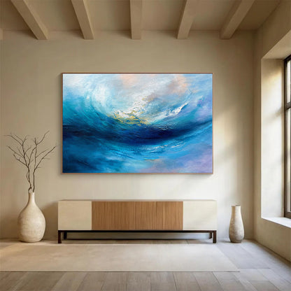Hand-Painted Blue & Purple Ocean Wave Abstract Painting On Canvas HPS071