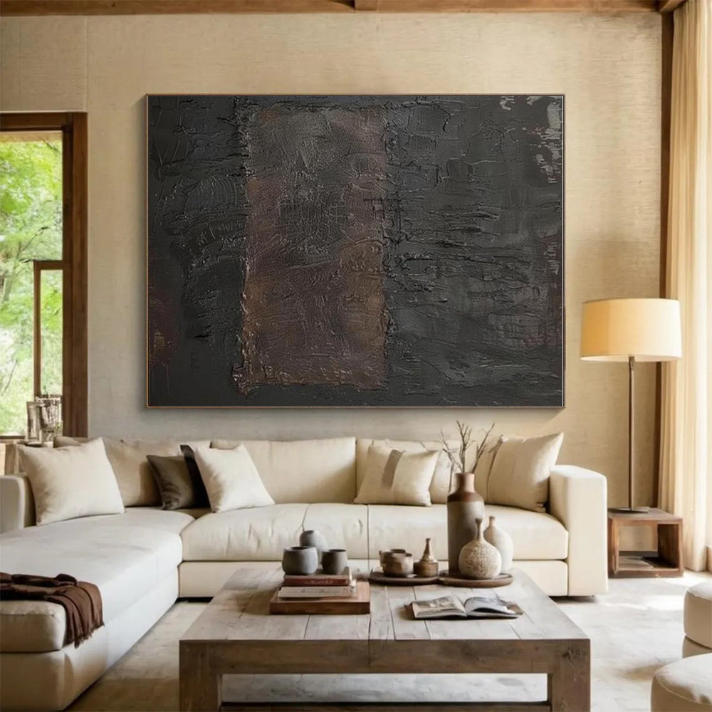 Unique Abstract Art in Dark Gray and Brown Textured Design, Acrylic Modern Art PT303