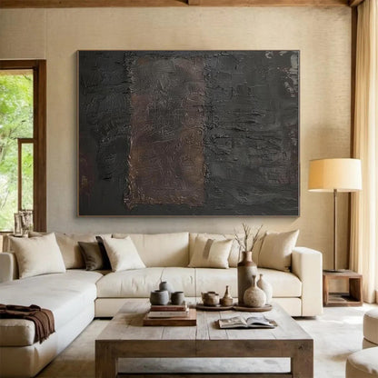 Unique Abstract Art in Dark Gray and Brown Textured Design, Acrylic Modern Art PT303