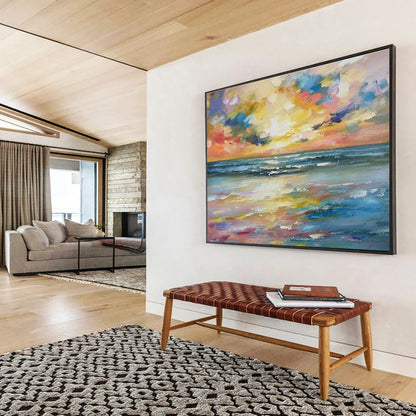 Large Painting In Living Room Multicolor Abstract Seaside Sunset Art HPS405