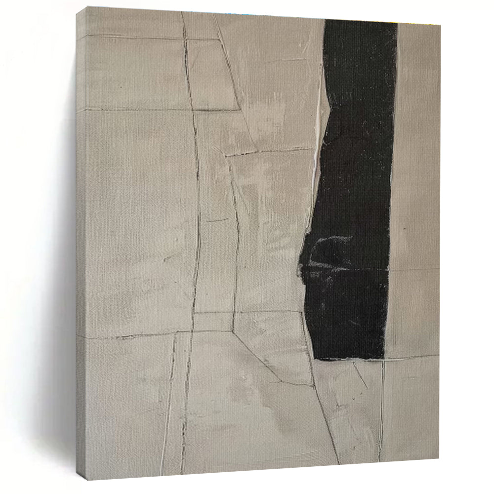 Modern Art Acrylic Beige Black Textured Abstract Art PT370