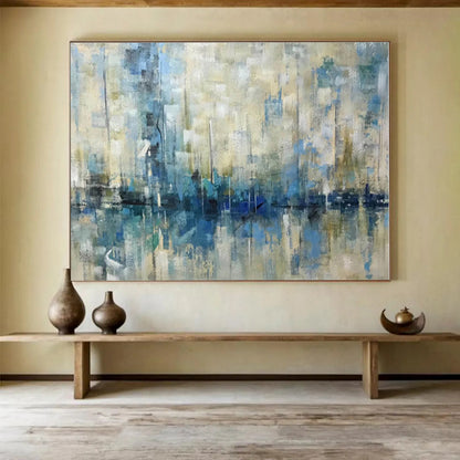 Handmade Art Blue & Beige Coastal Abstract On Canvas HPS057