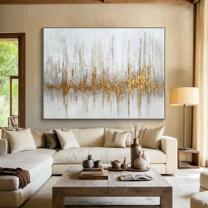 Large Size Gold, Gray & White Textured Abstract Painting HPS293