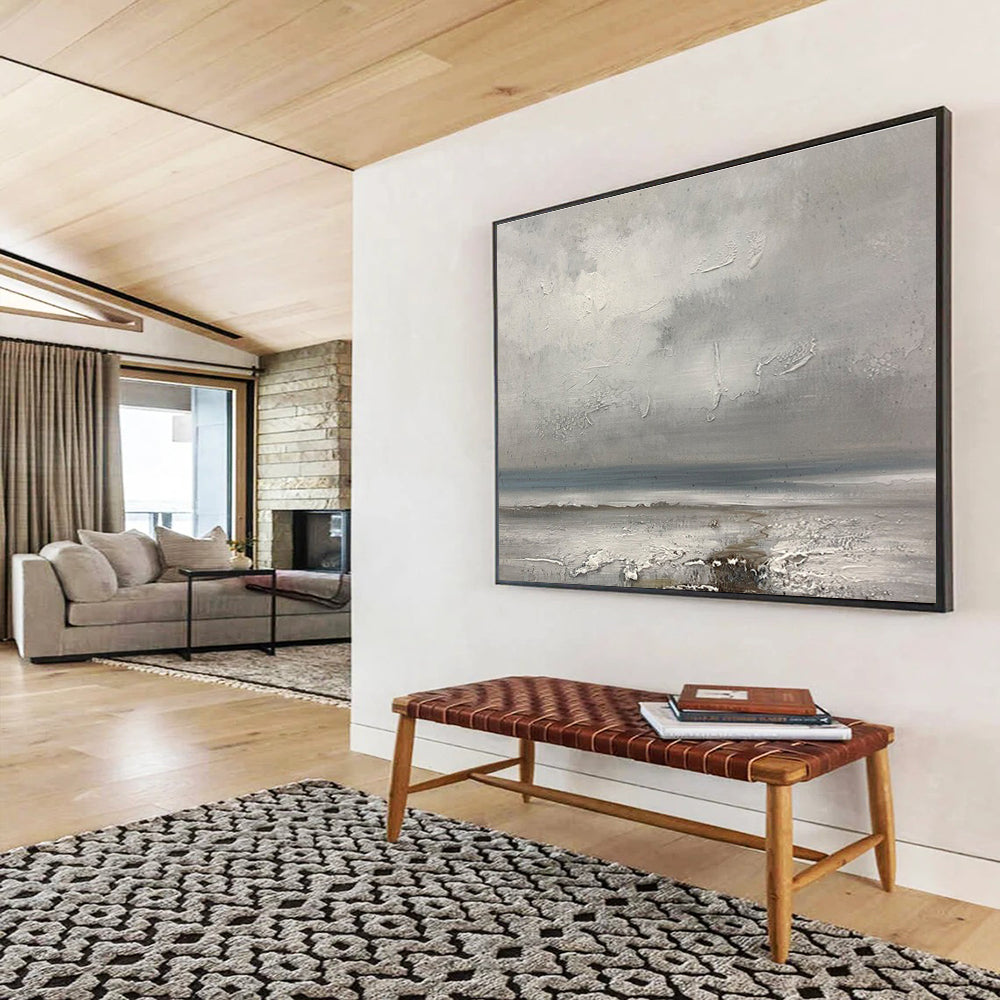 Hand-Painted Gray & White Textured Coastal Abstract Acrylic Painting HPS231