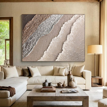 Handmade Art with Layered Beige, Gray, and Brown Textures, Oversized Abstract Wall Art PT009