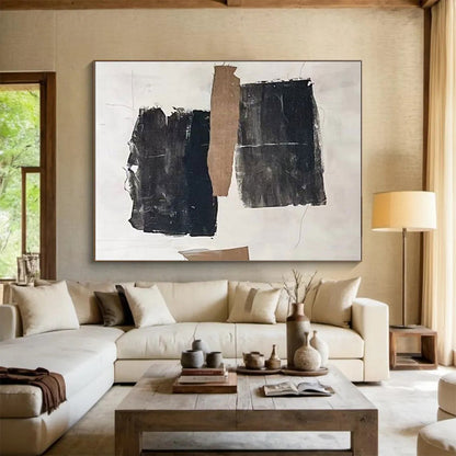 Hand-Painted Black, Brown, and White Textured Abstract Art PT703