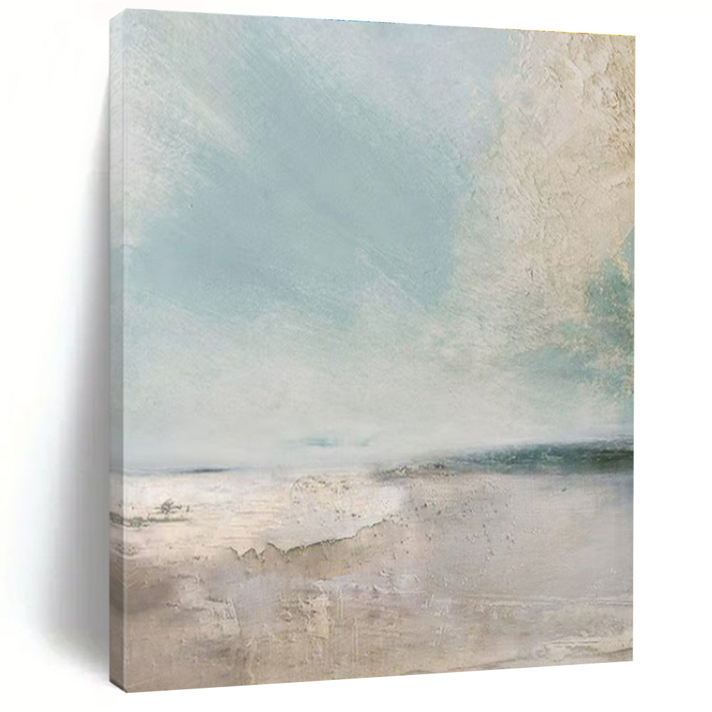 Large Size Beige, Blue, and White Textured Landscape Abstract Art PT710