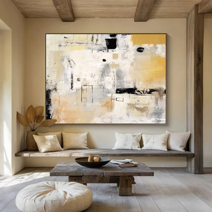 Cool Abstract Paintings Beige, Gray & Black Abstract Geometric Art HPS198