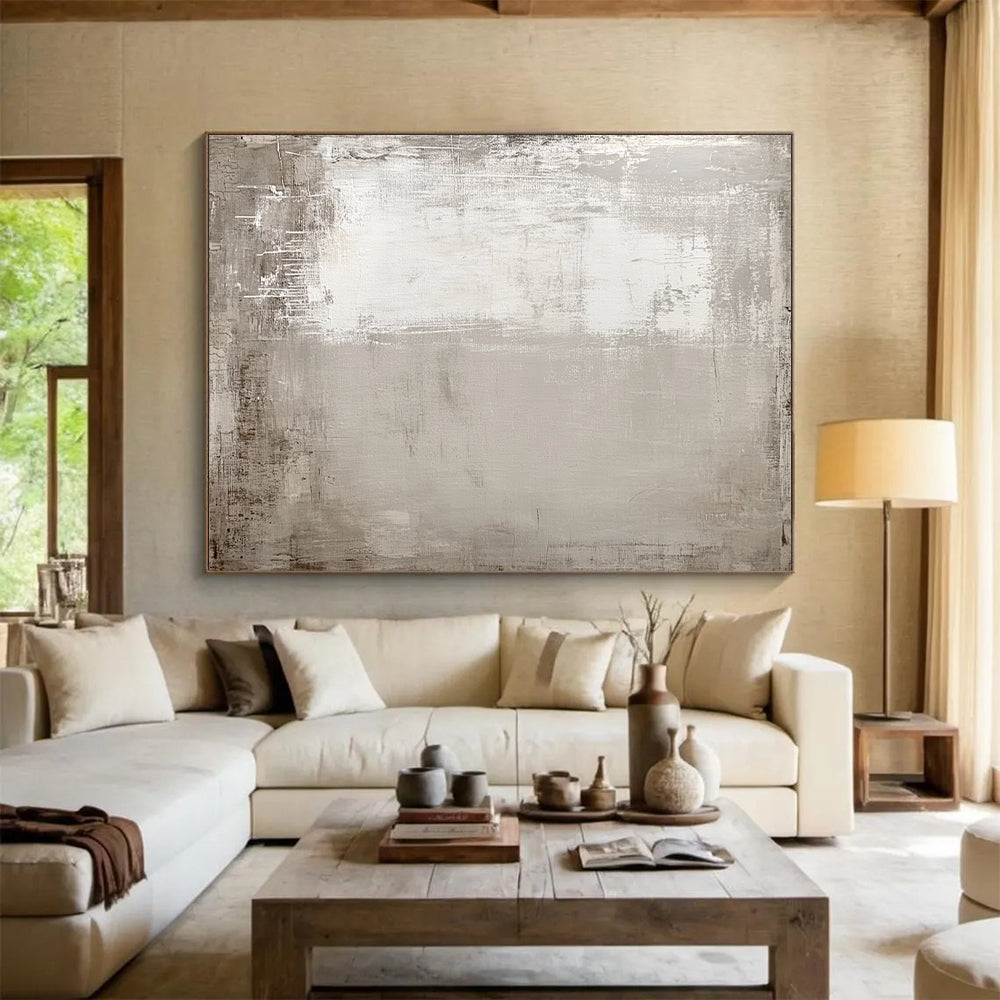 Big Abstract Painting On Canvas With Gray, White Textured Minimalist Design On Canvas PT183