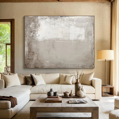 Big Abstract Painting On Canvas With Gray, White Textured Minimalist Design On Canvas PT183