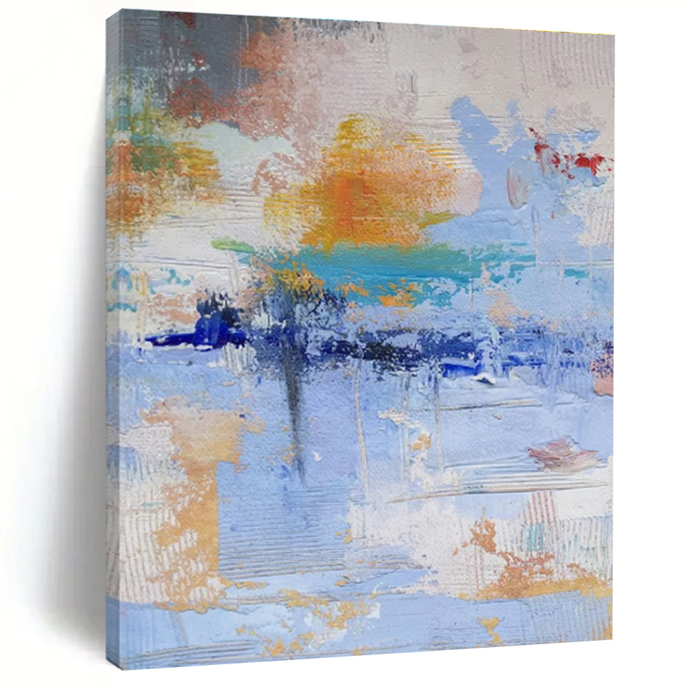 Modern Art Acrylic Blue Orange White Textured Abstract Art PT359