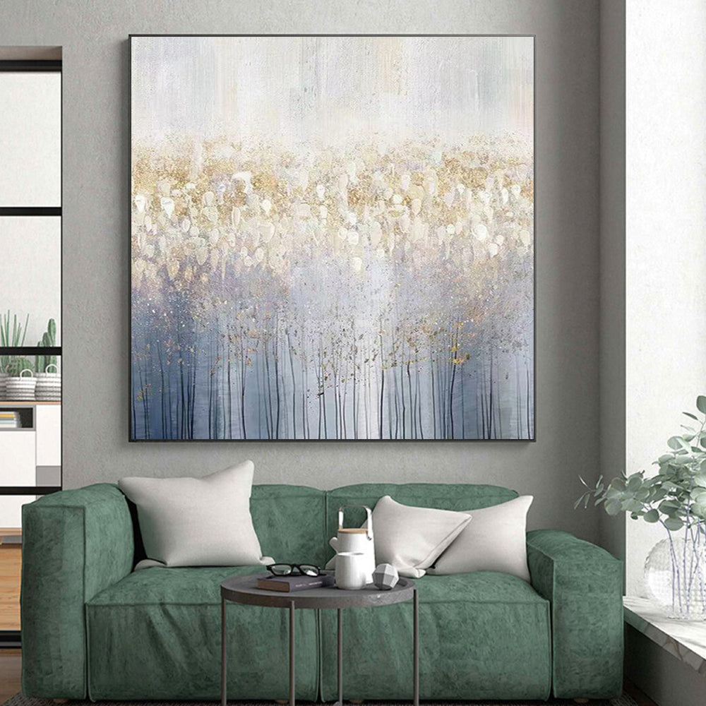Unique Abstract Art Gold and Gray Forest-Inspired Piece, Large Contemporary Wall Art PT512