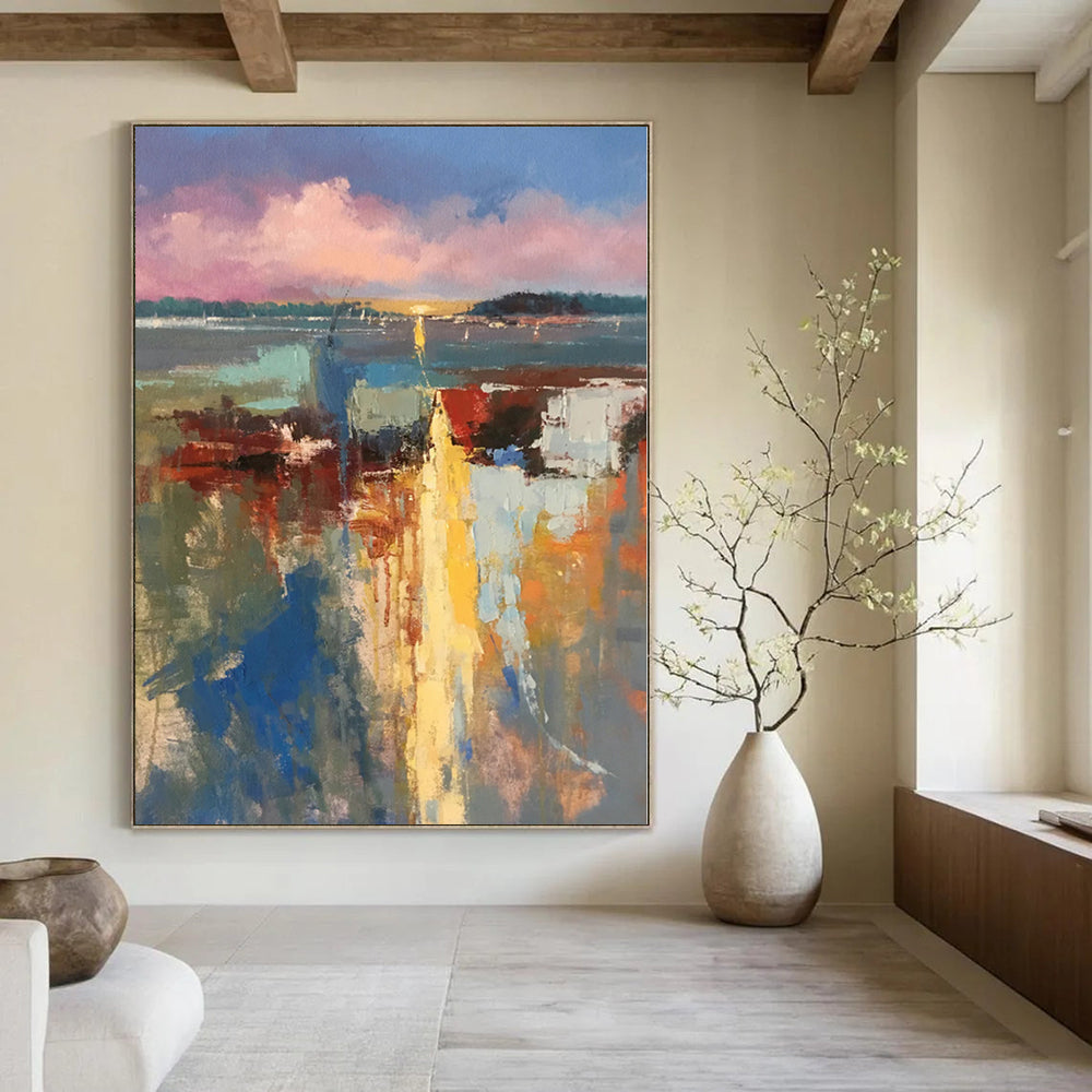 Hand Painting Colorful Coastal Abstract Landscape Acrylic Modern Art Painting DPS427