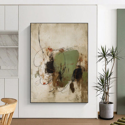 Large Contemporary Wall Art Green Brown Black Line Abstract Art PT500