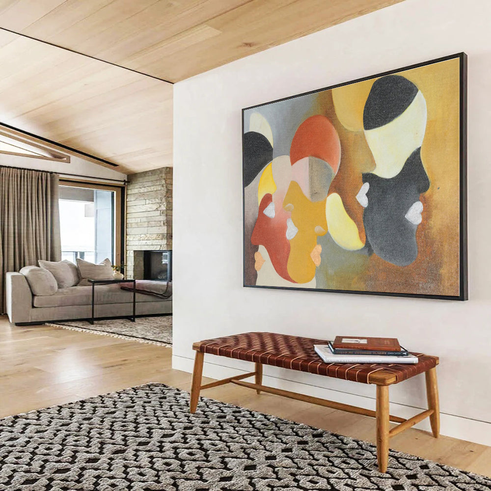 Unique Abstract Art Geometric Shapes In Warm Tones On Canvas HPS003