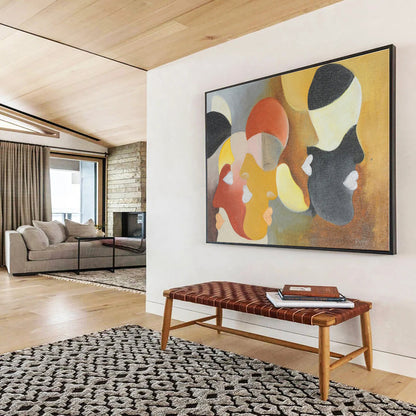 Unique Abstract Art Geometric Shapes In Warm Tones On Canvas HPS003