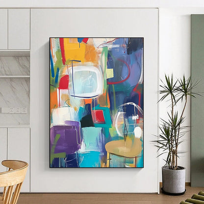 Original Large Abstract Paintings For Sale, Colorful Geometric Abstract Art PT152