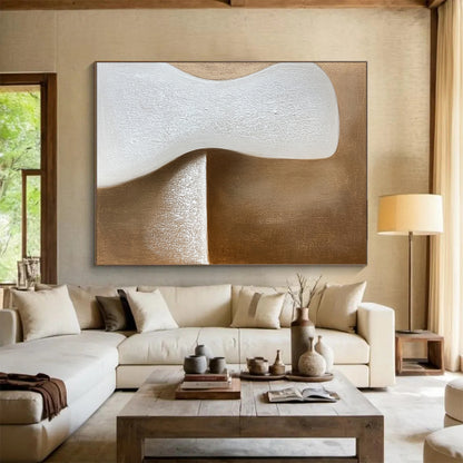 Large Abstract Painting For Living Room, Brown White Abstract Minimalist Sculpture-Inspired Art PT161