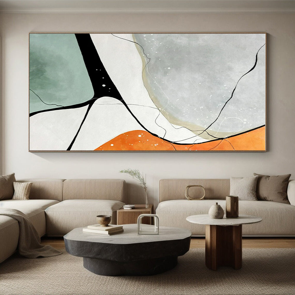 Minimalist Canvas Art Gray, Orange, and Green Geometric Abstract Art PT730