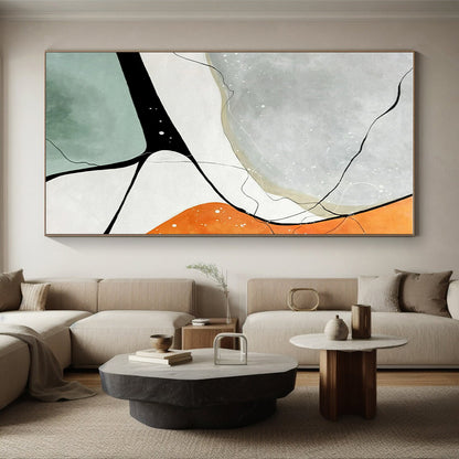 Minimalist Canvas Art Gray, Orange, and Green Geometric Abstract Art PT730
