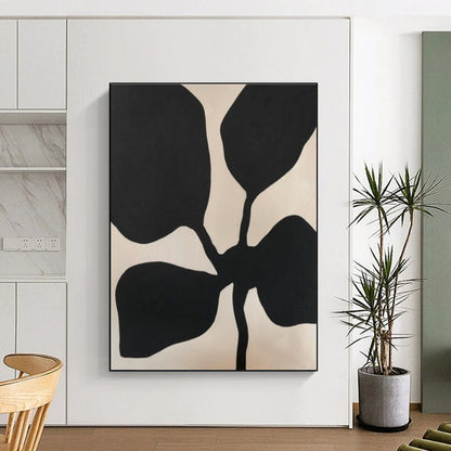 Hand Painting Black and Beige Floral-Shaped Abstract Art PT641