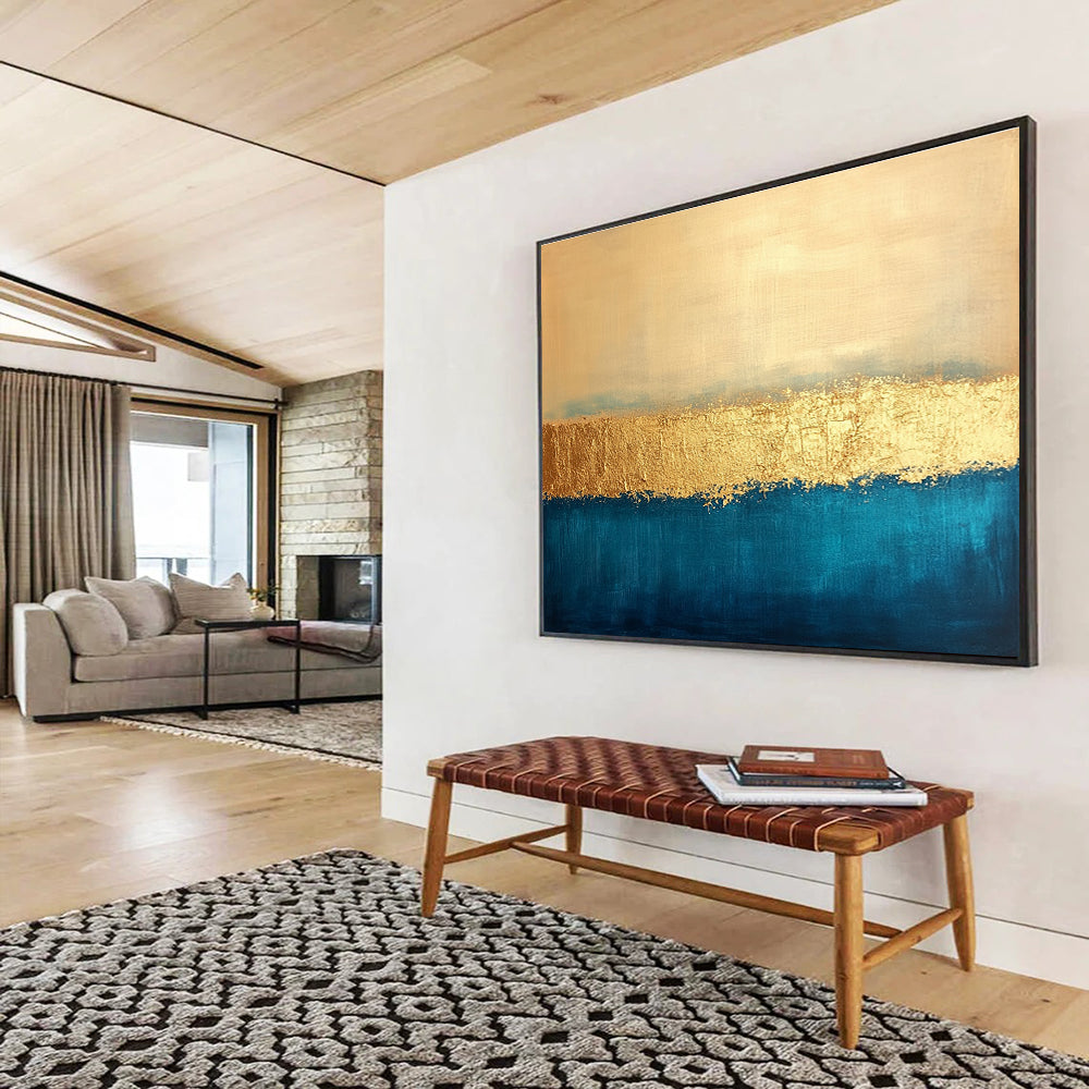 Paintings For House Gold, Beige & Teal Textured Abstract Painting HPS270