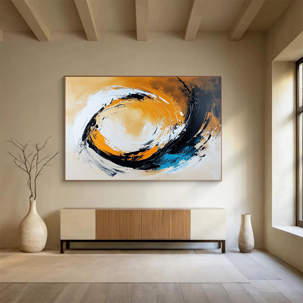 Cool Abstract Paintings Orange, Black, White & Blue Dynamic Abstract Painting HPS295