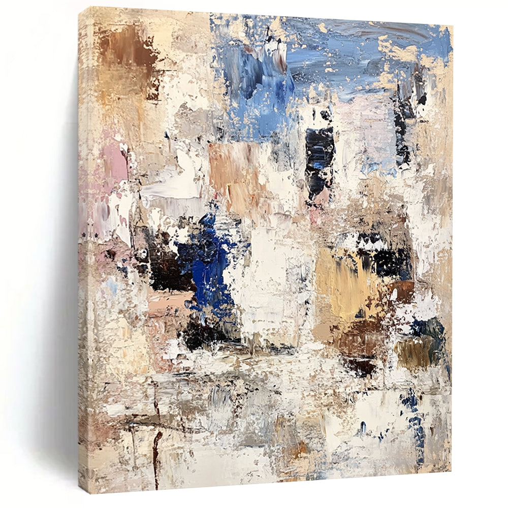 Beige Blue Black White Abstract Art PT147