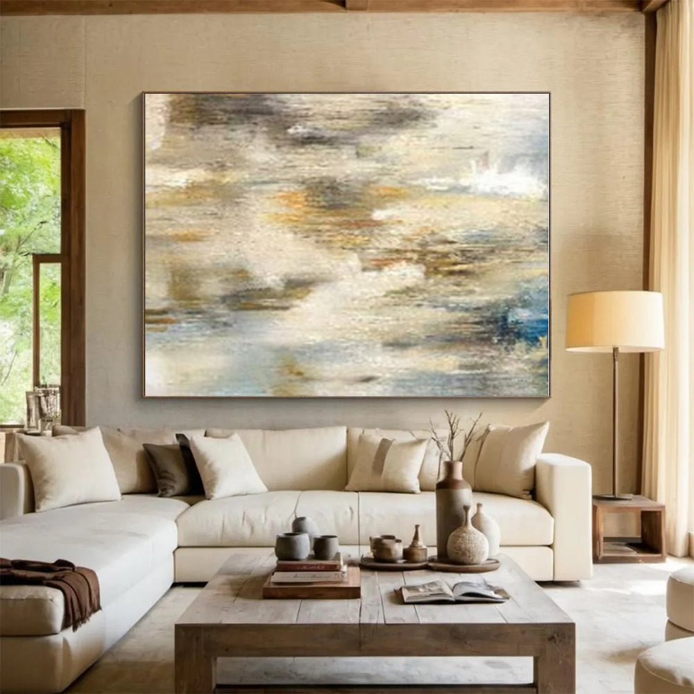 Modern Art Acrylic Beige, Brown, and Blue Abstract Art PT650