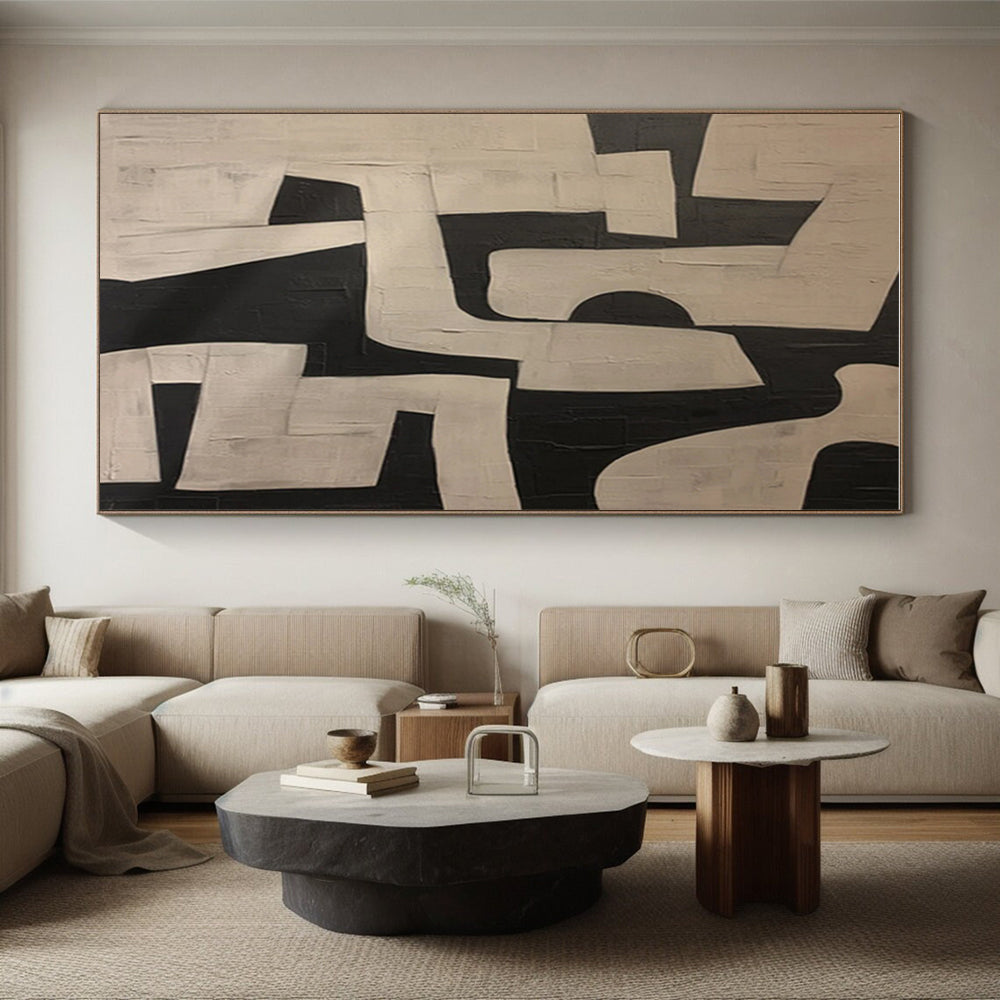 Large Contemporary Wall Art in Black and White Geometric Textures, Handmade Art PT316