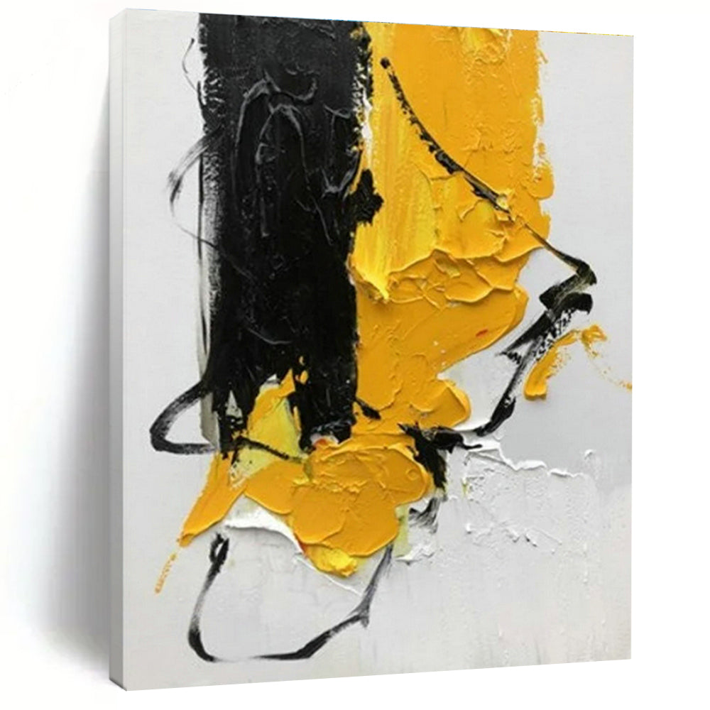 Hand Painted Art Black and Yellow Textured Abstract Composition, Acrylic Modern Art Painting PT521