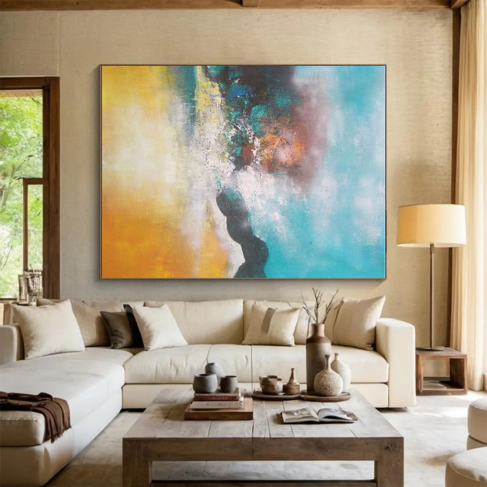 Unique Abstract Art Teal Orange Abstract Landscape Acrylic Art PT457