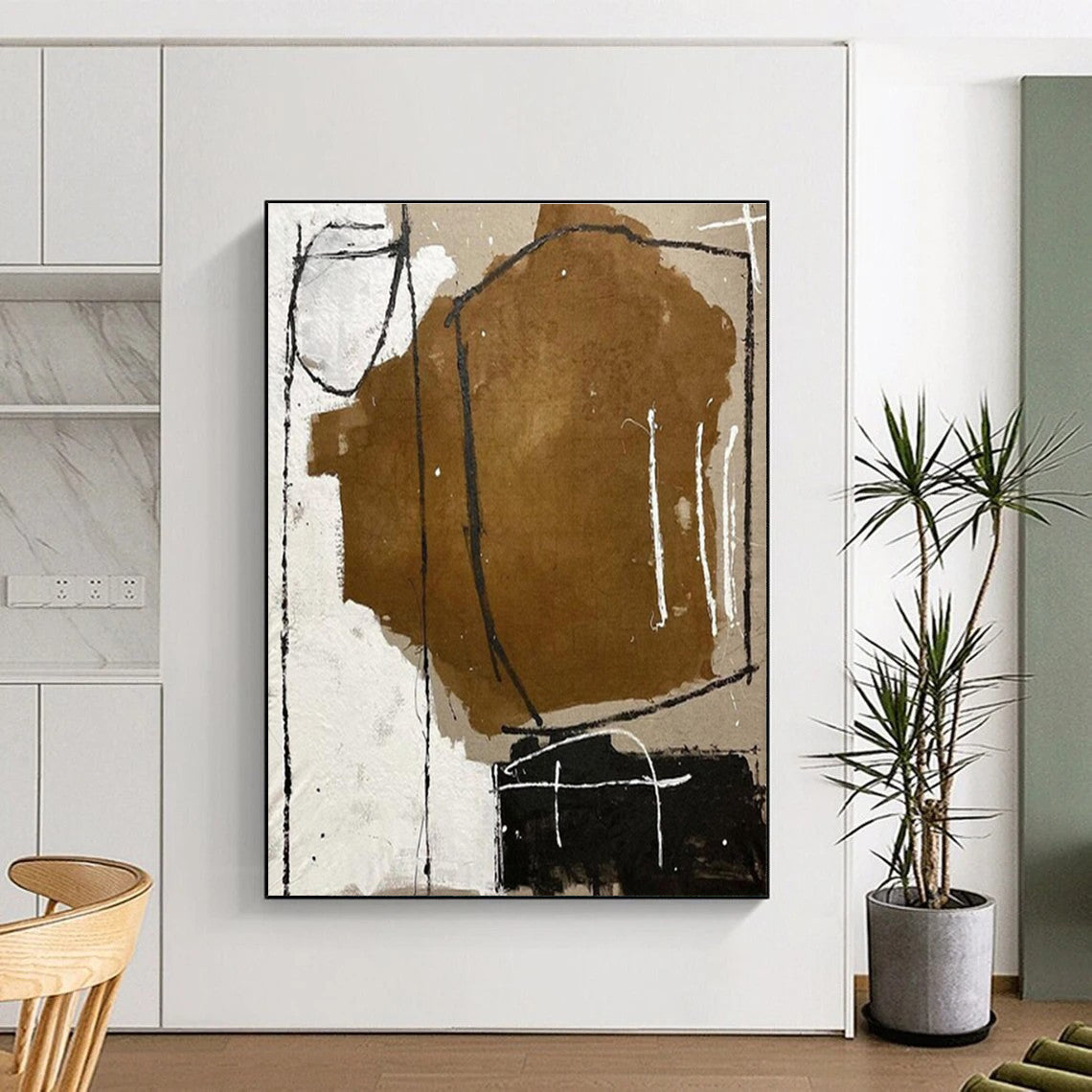 Cool Abstract Paintings Brown, Black, and White Geometric Abstract Art PT694
