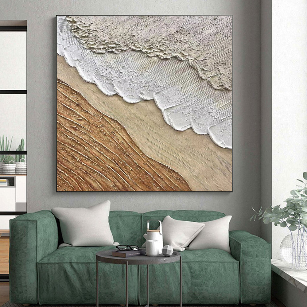 Oversized Abstract Wall Art - Beige, Brown & White Textured Layers Art PT569
