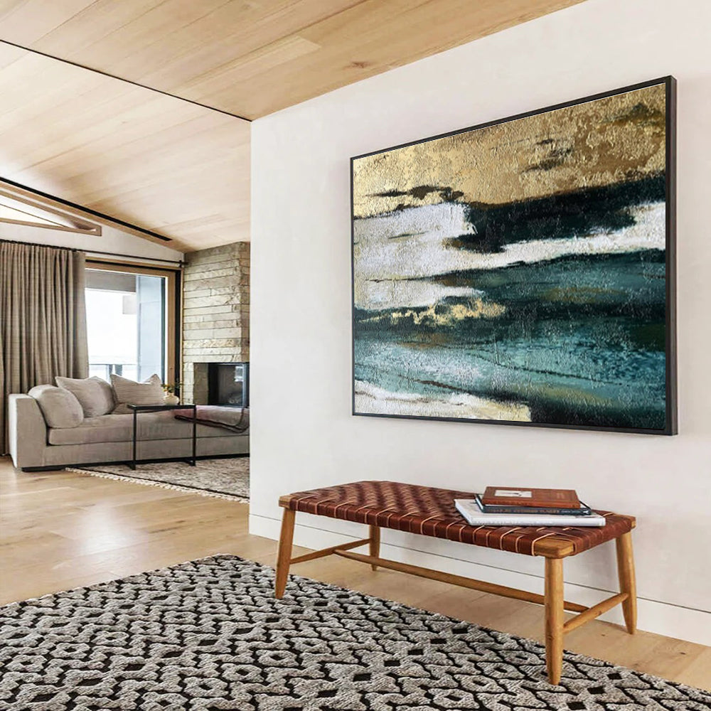 Buy Abstract Art Online Gold, Teal, and Black Textured Abstract Art HPS379